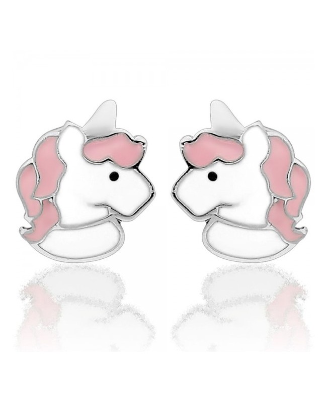 Cercei de aur alb 14K copii bebelusi Unicorni alb roz Cercei din aur