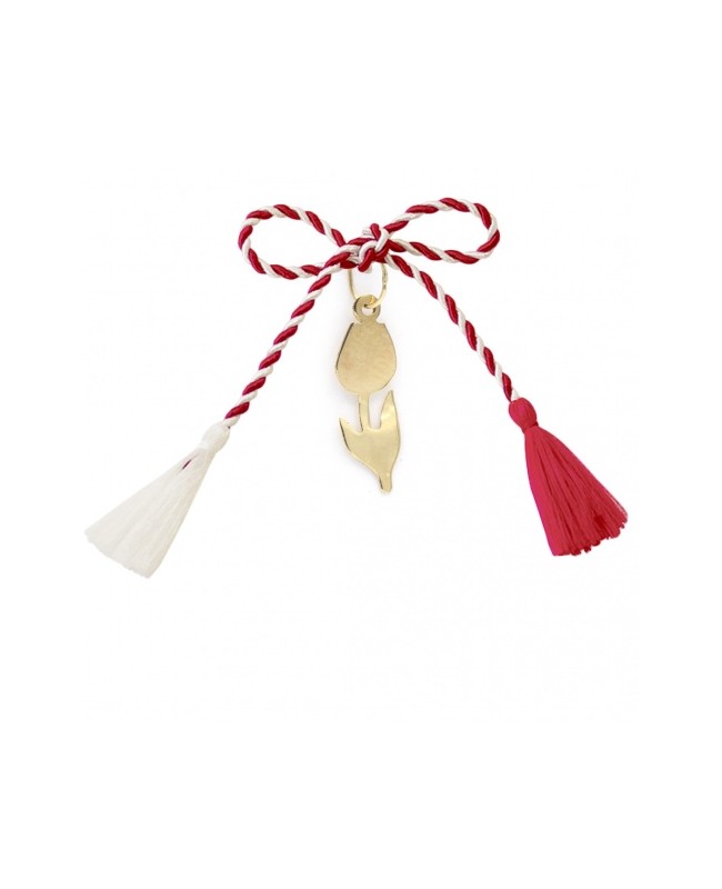 Martisor medalion din aur galben 14K Lalea snur rosu Acasa