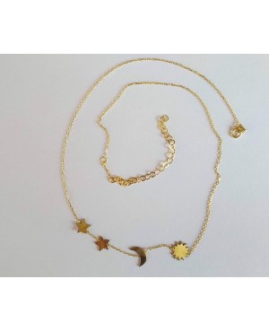 Lant de aur 14K Dama Femei Pandantiv Soare, Luna, Stele Acasa