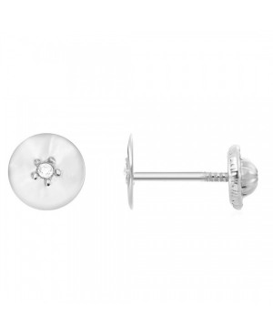 Cercei din aur alb 14k bebelusi copii Rotunzi 6 mm cu diamant Cercei din aur