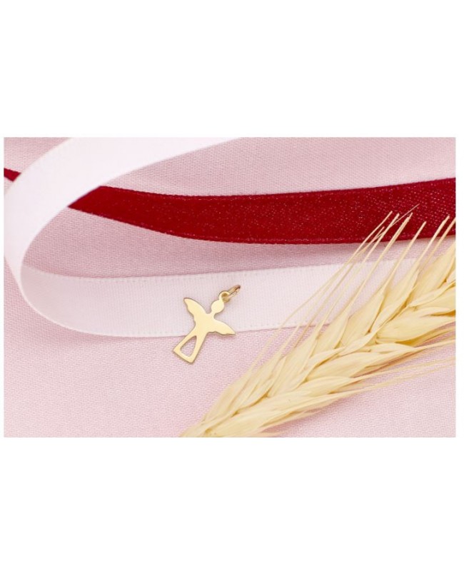 Martisor din aur galben 14K Ingeras cu snur rosu Acasa