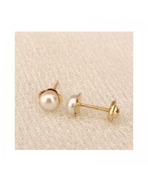 Cercei din aur galben 18K surub copii bebelusi Perle 5.5mm Cercei din aur