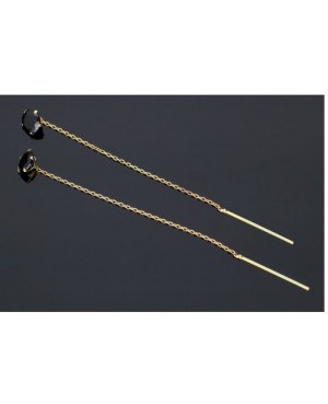 Cercei din aur 14K lungi cu lant pentru femei Zirconii negre Cercei de aur lungi cu lant
