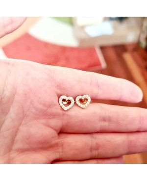 Cercei din aur galben 9k surub fetite dama Inimioare cu pietricele Cercei din aur