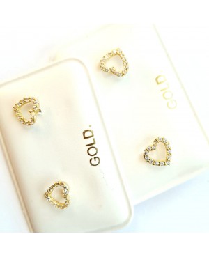 Cercei din aur galben 9k surub fetite dama Inimioare cu pietricele Cercei din aur