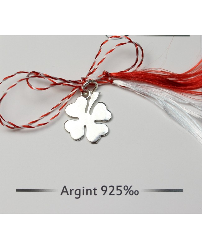 Martisor din argint 925 TRIFOI 4 foi cu snur rosu Acasa