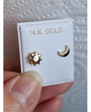 Cercei de aur galben 14K surub copii bebelusi Soare Semiluna Cercei din aur